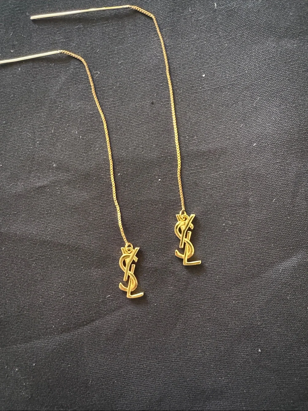 Yves Saint Laurent Gold YSL Threader Logo Drop Earrings - Picture 2 of 3